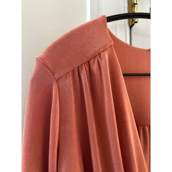 Free People Revolve Turnt Body Suit Orange Brown Draped Plunge Neck Long Sleeve - Picture 3 of 6